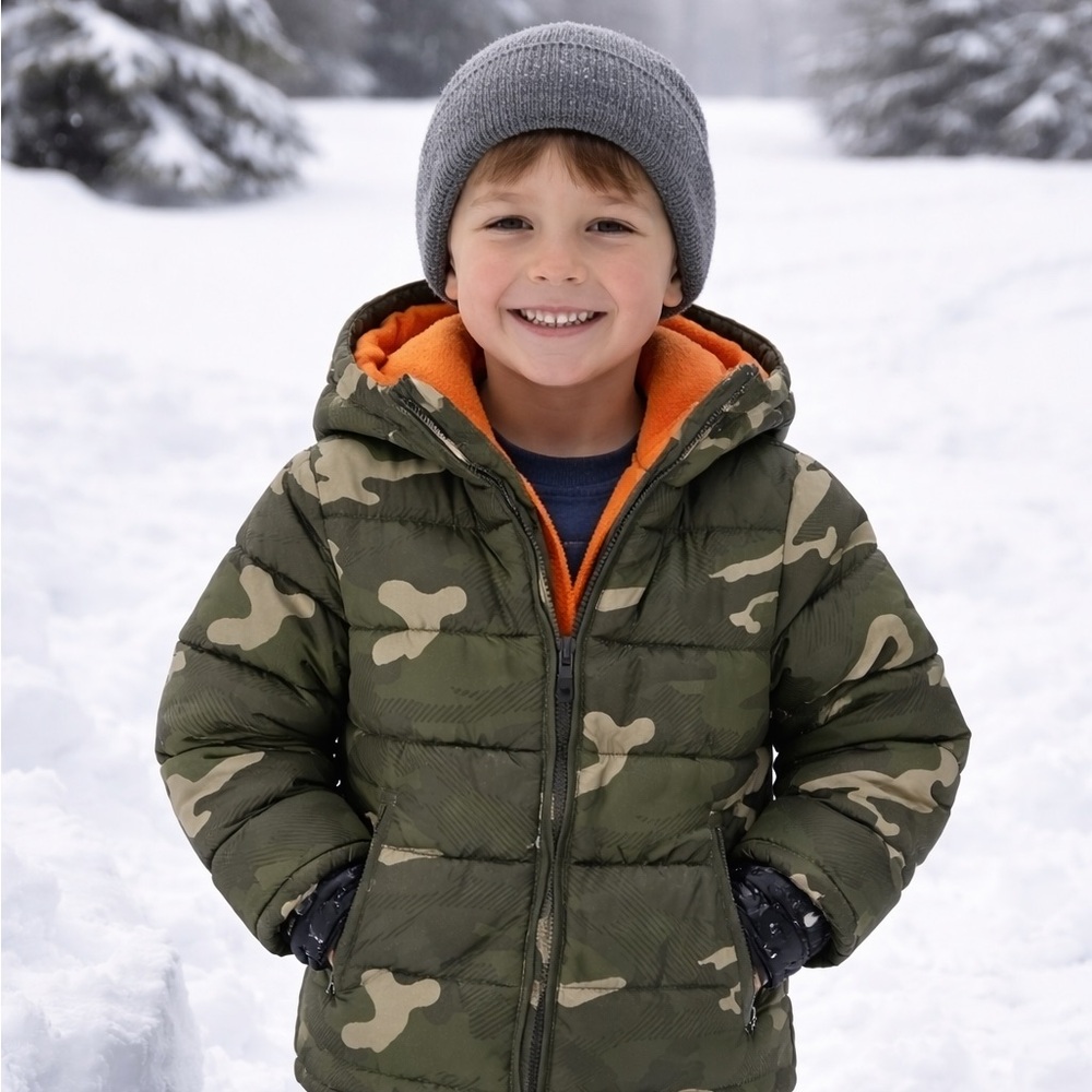 Boys Faded Glory‎ Small 6-7 Camo Hooded Jacket Fleece Lined Warm